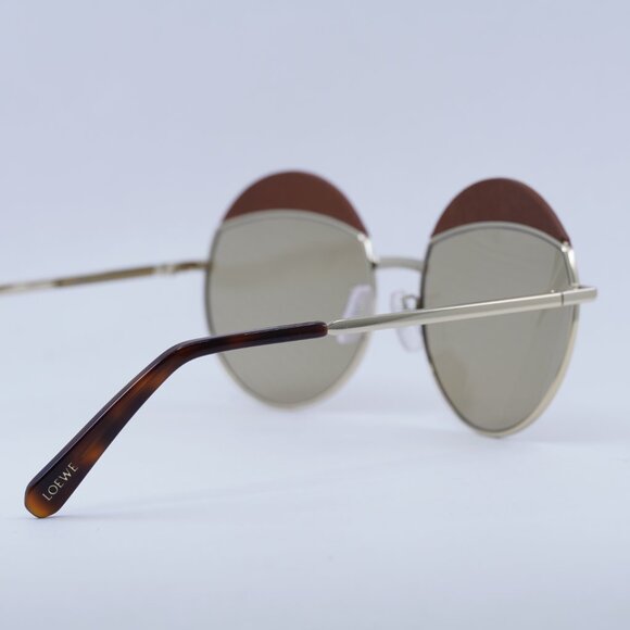 Loewe LW40007U 33N Sunglasses Gold Brown Leather Round Frame - Picture 4 of 12